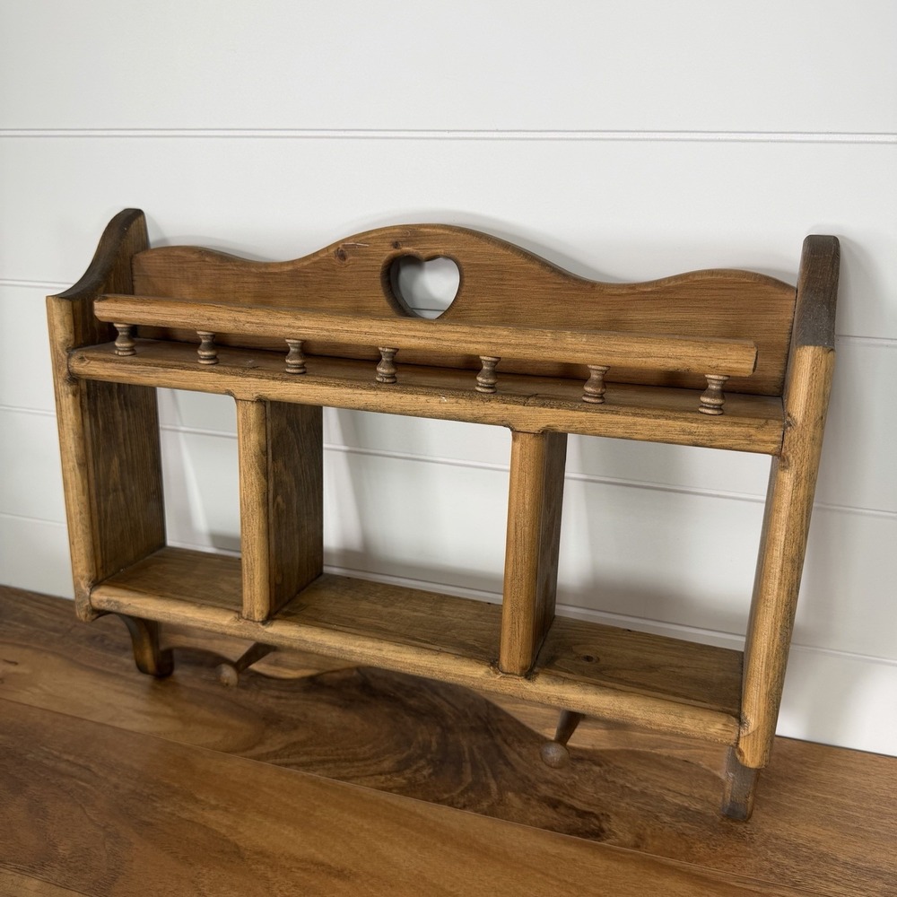 Vintage Wood Shelf 80s 90s Heart Grandma Country Prairie Cottage Core Peg Rack